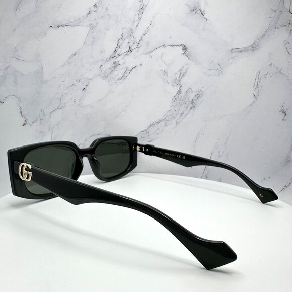 New Gucci Sunglasses Black Square Rectangular Gold Interlocking GG Metal Logo - Picture 15 of 16